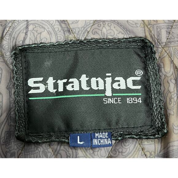 Stratojac Leather Parka Jacket Coat Men's Large Black Brown Hooded Heavy VT - Picture 3 of 16